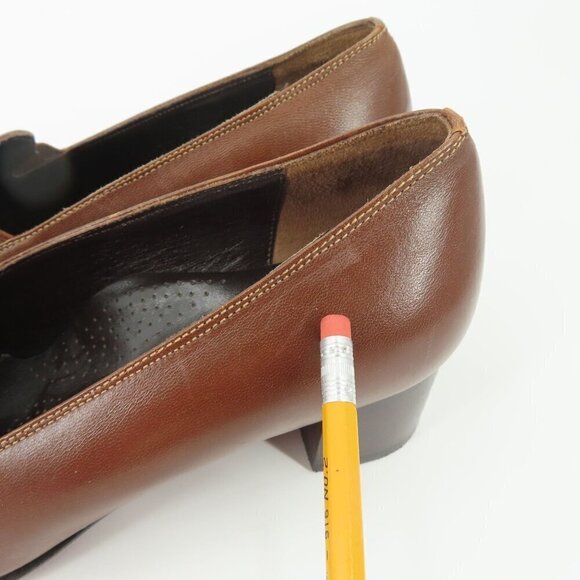 VTG Valleverde Womens 38.5 EUR 8.5 US Brown Leather Loafer Heels Made in Italy - Picture 5 of 16